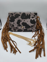 Meru Cow Print Fringe Bag