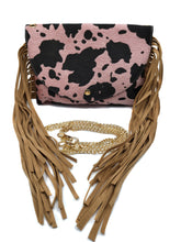 Meru Cow Print Fringe Bag