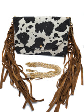 Meru Cow Print Fringe Bag